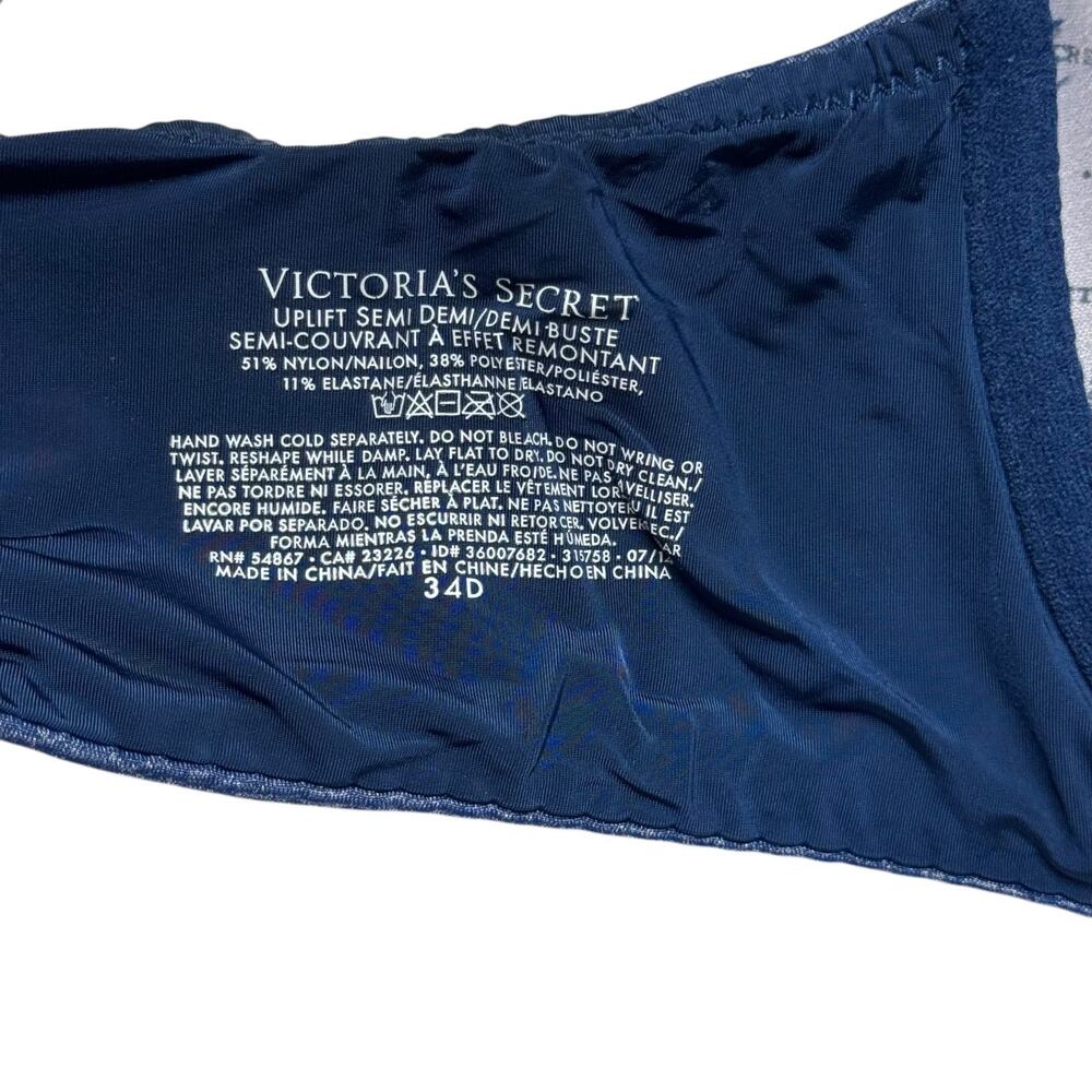 Victoria's Secret Uplift Semi Demi Back Close Convertible Underwire Bra Blue 34D - Picture 6 of 6